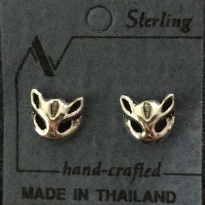 Vintage Cute Cats Hand Crafted Sterling Silver post Earrings